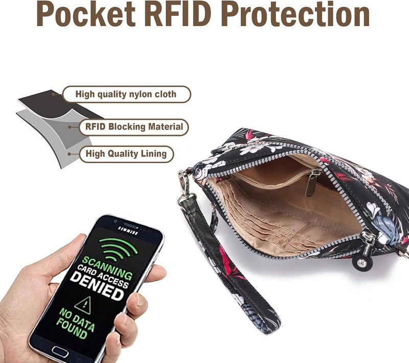AOCINA محفظة معصم صغيرة للنساء مع حجب RFID حقيبة كتف هدايا ليوم الحب من نايلون للهواتف المحمولة - Image 4